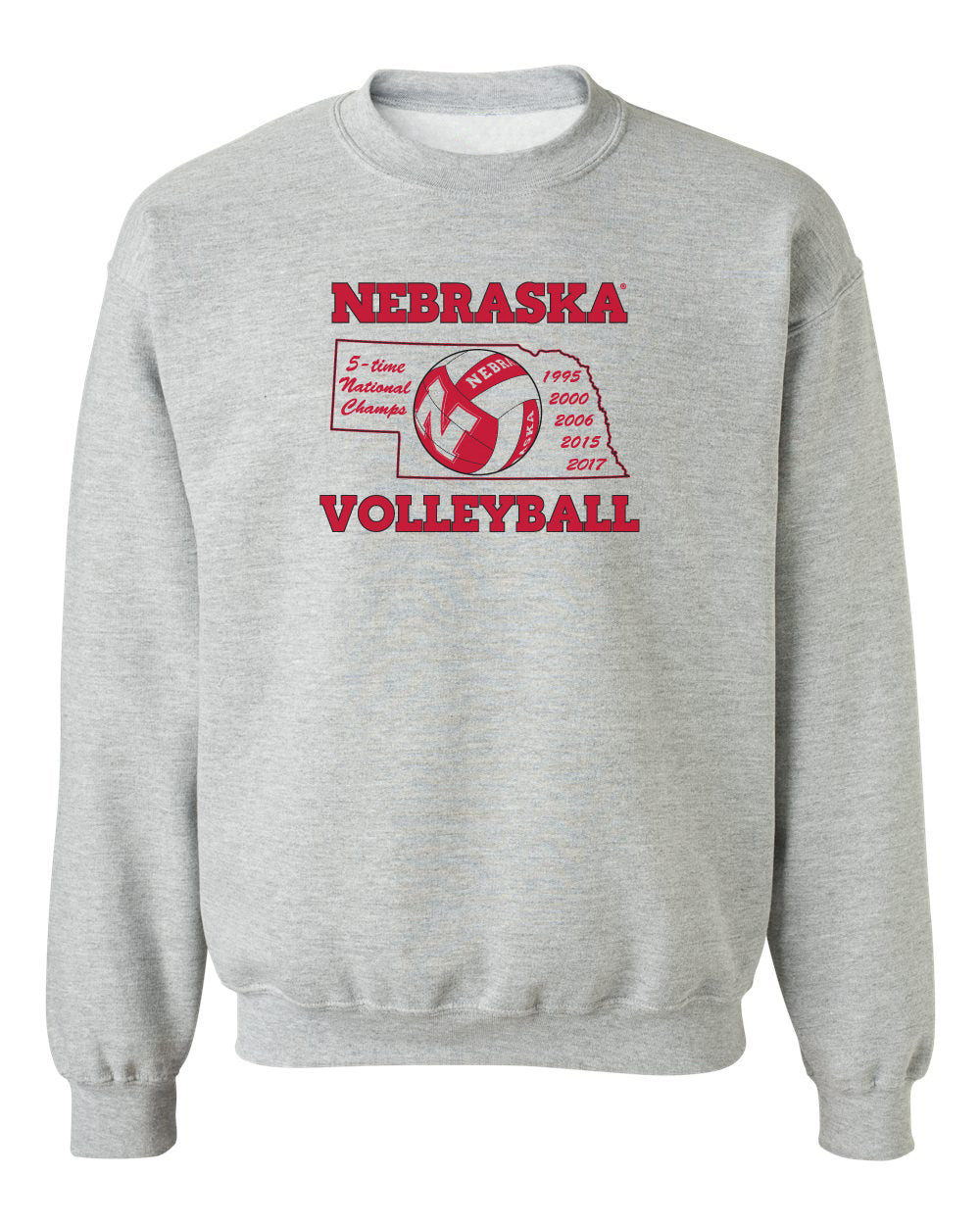 Nebraska Huskers Crewneck Sweatshirt - Huskers Volleyball 5-Time National Champions
