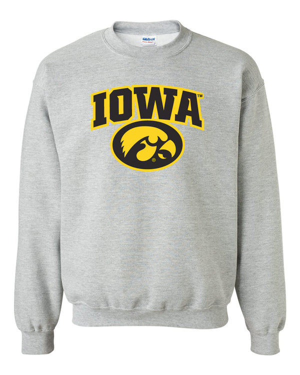 Iowa Hawkeyes Crewneck Sweatshirt - IOWA Oval Tigerhawk on Gray