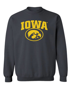 Iowa Hawkeyes Crewneck Sweatshirt - IOWA Oval Tigerhawk on Black