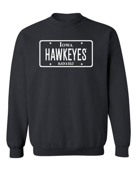 Iowa Hawkeyes Crewneck Sweatshirt - Blackout Hawkeyes License Plate