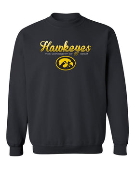 Iowa Hawkeyes Crewneck Sweatshirt - Script Hawkeyes Full Color Fade Oval Tigerhawk
