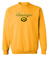 Iowa Hawkeyes Crewneck Sweatshirt - Script Hawkeyes Full Color Fade Oval Tigerhawk