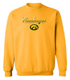 Iowa Hawkeyes Crewneck Sweatshirt - Script Hawkeyes Full Color Fade Oval Tigerhawk