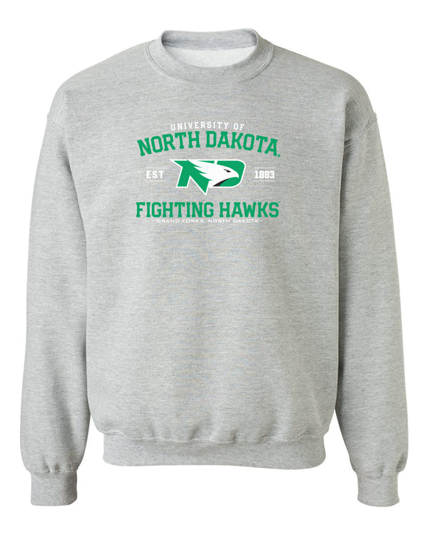 North Dakota Fighting Hawks Crewneck Sweatshirt - North Dakota Arch Primary Logo