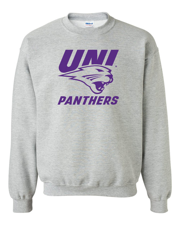 Northern Iowa Panthers Crewneck Sweatshirt - Purple UNI Panthers Logo on Gray