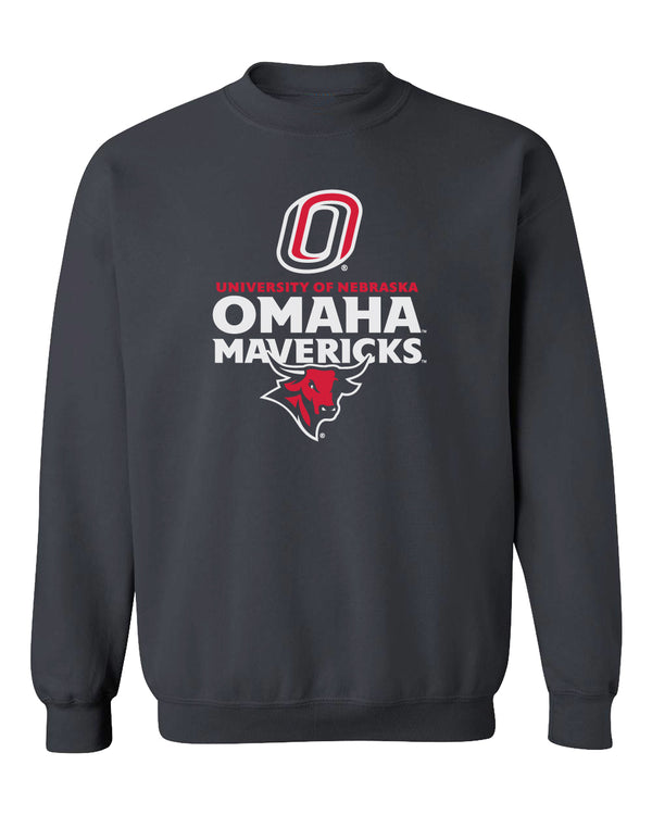 Omaha Mavericks Crewneck Sweatshirt - Omaha Mavericks with Bull and Primary Logo on Black