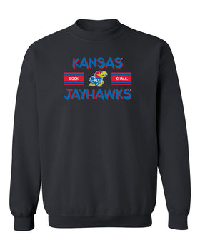 Kansas Jayhawks Crewneck Sweatshirt - Horiz Stripe Rock Chalk