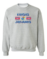 Kansas Jayhawks Crewneck Sweatshirt - Horiz Stripe Rock Chalk