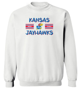 Kansas Jayhawks Crewneck Sweatshirt - Horiz Stripe Rock Chalk