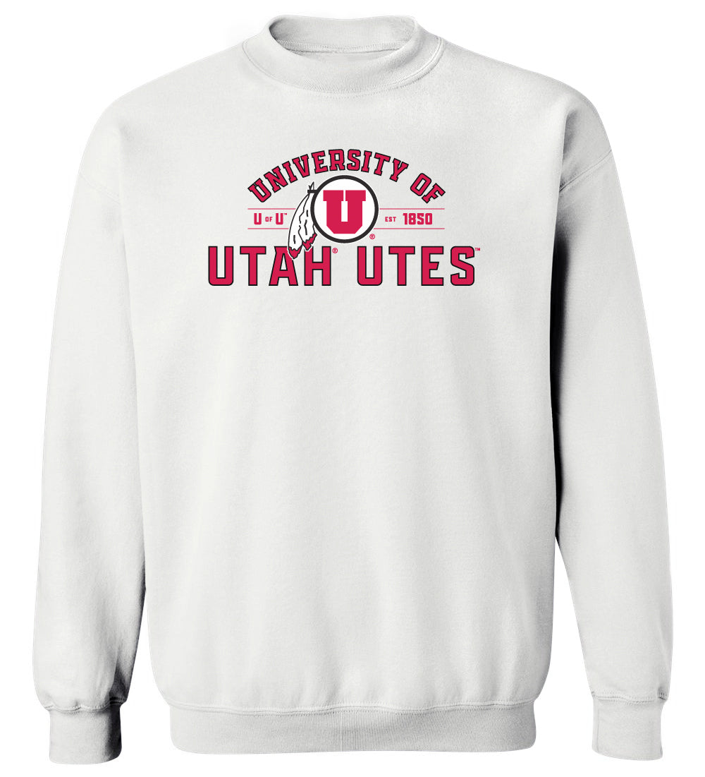 Utah Utes Crewneck Sweatshirt - U of U Arch with Circle Feather Logo
