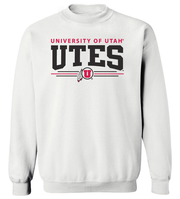 Utah Utes Crewneck Sweatshirt - Arch UTES 3 Stripe Logo