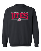 Utah Utes Crewneck Sweatshirt - Arch UTES 3 Stripe Logo