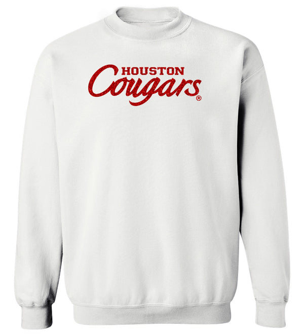 Houston Cougars Crewneck Sweatshirt - Red Glitter Script Cougars