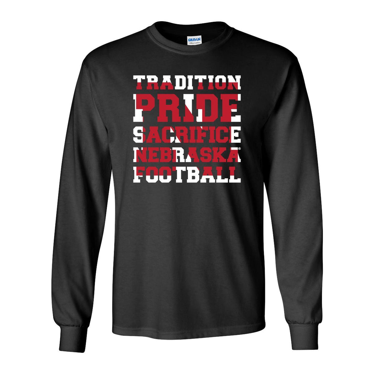 Nebraska Cornhuskers Football "TRADITION PRIDE SACRIFICE" Long Sleeve Tee Shirt