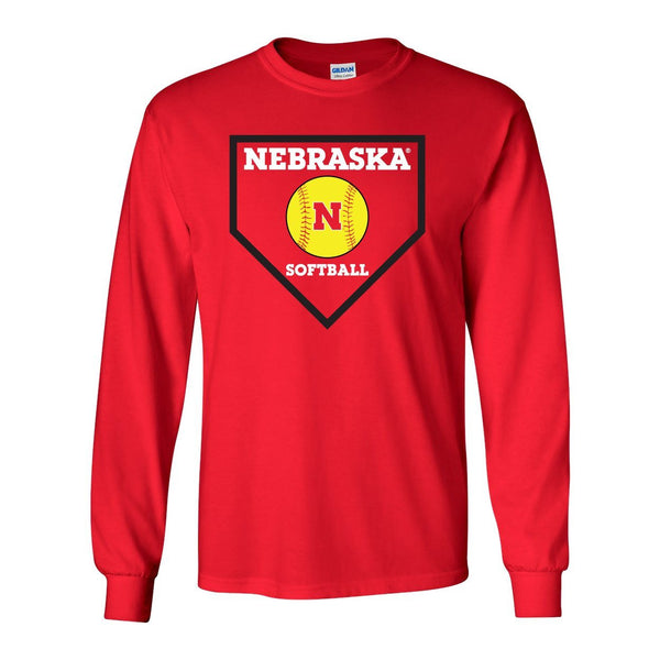 Nebraska Huskers Softball Home Plate Long Sleeve Tee Shirt