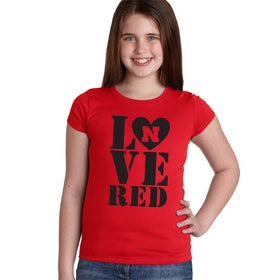Nebraska Cornhuskers Stacked LOVE N RED Youth Girls Tee Shirt