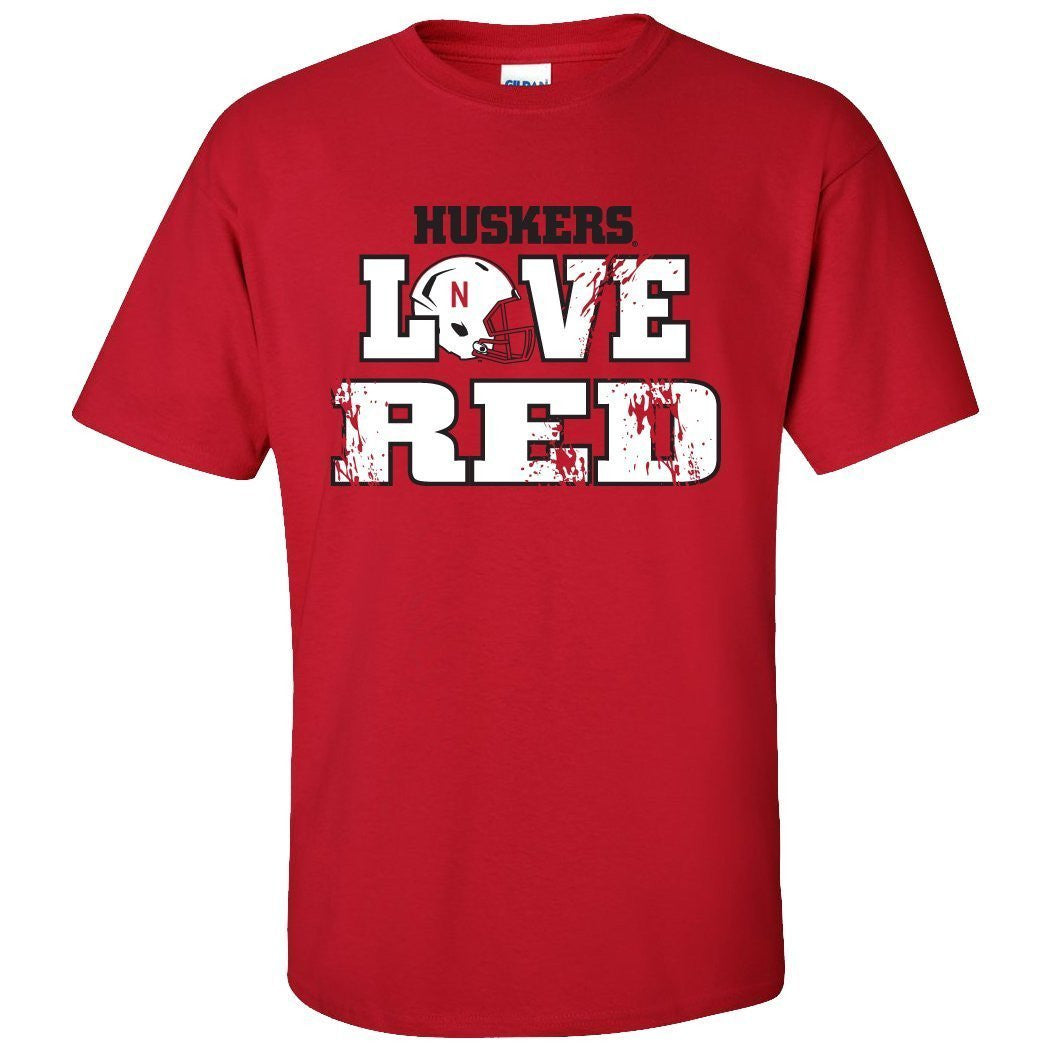 Nebraska Cornhuskers Football "LOVE RED" Helmet Tee Shirt