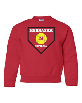 Nebraska Huskers Softball Home Plate Youth Crewneck Sweatshirt