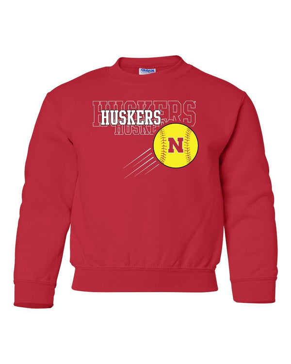 Nebraska Huskers x 3 Softball Youth Crewneck Sweatshirt