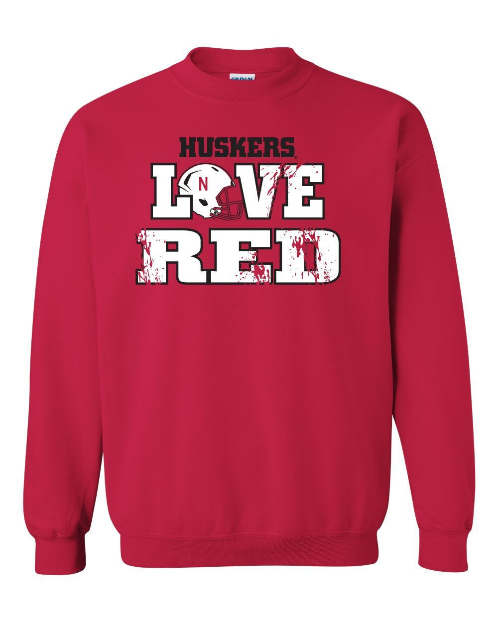 Nebraska Cornhuskers Football "LOVE RED" Helmet Crewneck Sweatshirt