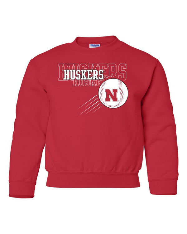 Nebraska Huskers x 3 Baseball Youth Crewneck Sweatshirt