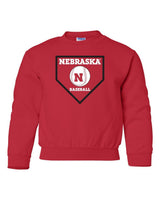 Nebraska Huskers Baseball Home Plate Youth Crewneck Sweatshirt