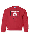Nebraska Huskers Baseball Home Plate Youth Crewneck Sweatshirt