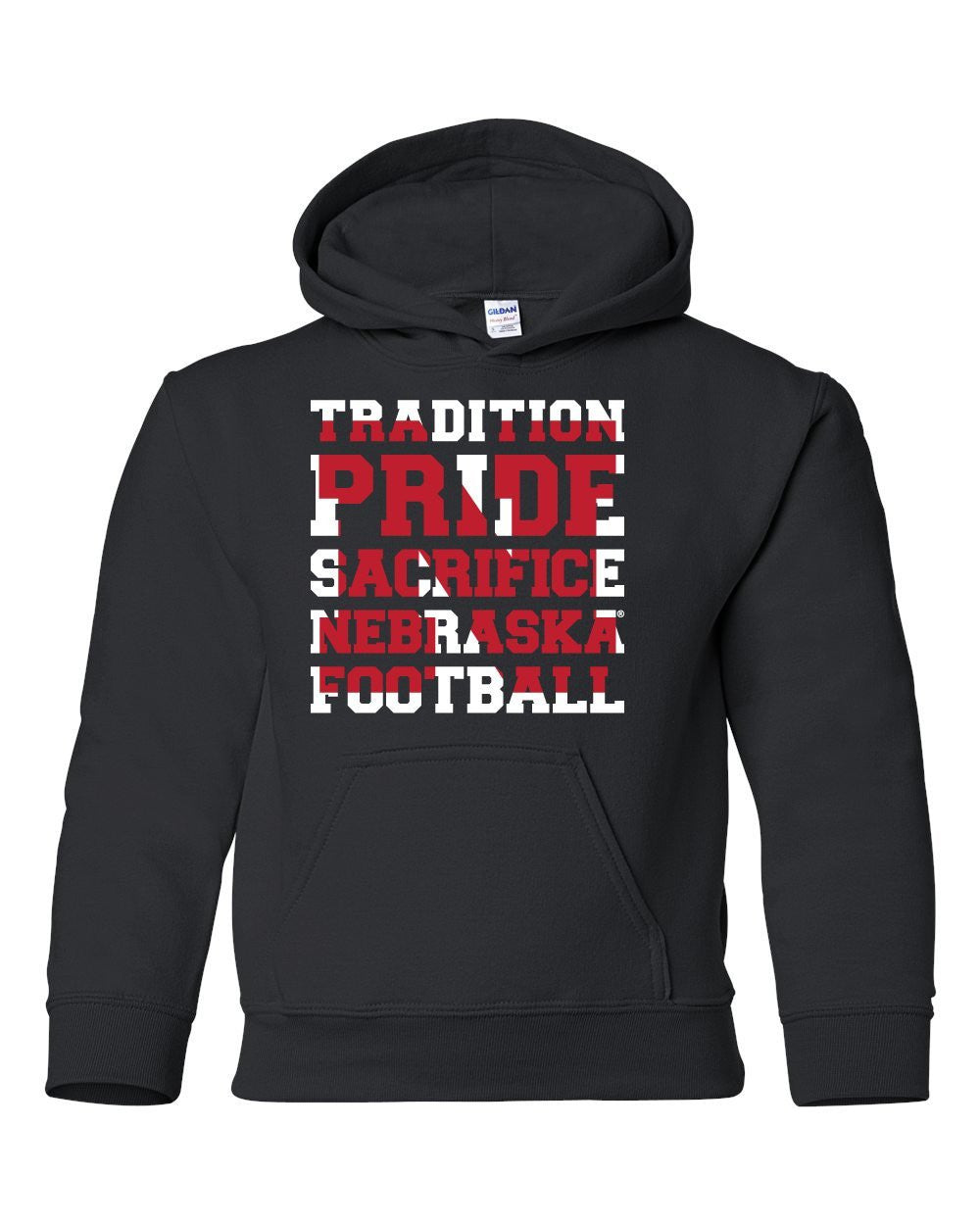 Nebraska Cornhuskers Football "TRADITION PRIDE SACRIFICE" Youth Hooded Sweatshirt
