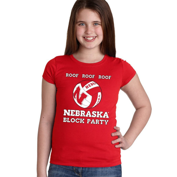 Nebraska Huskers Volleyball ROOF ROOF ROOF Youth Girls Tee Shirt