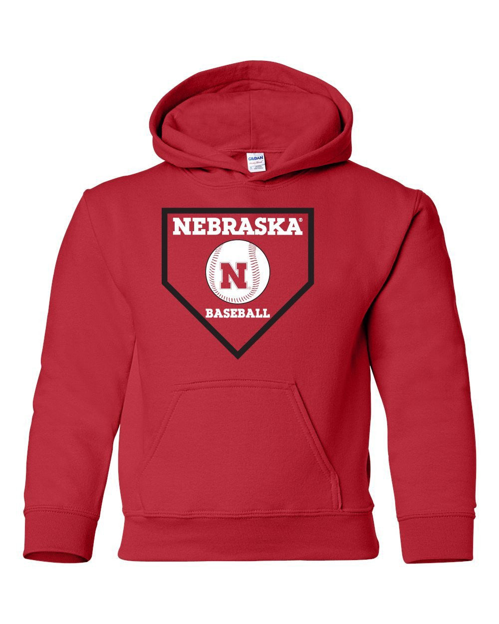 Nebraska Huskers Baseball Home Plate Youth Hooded Sweatshirt