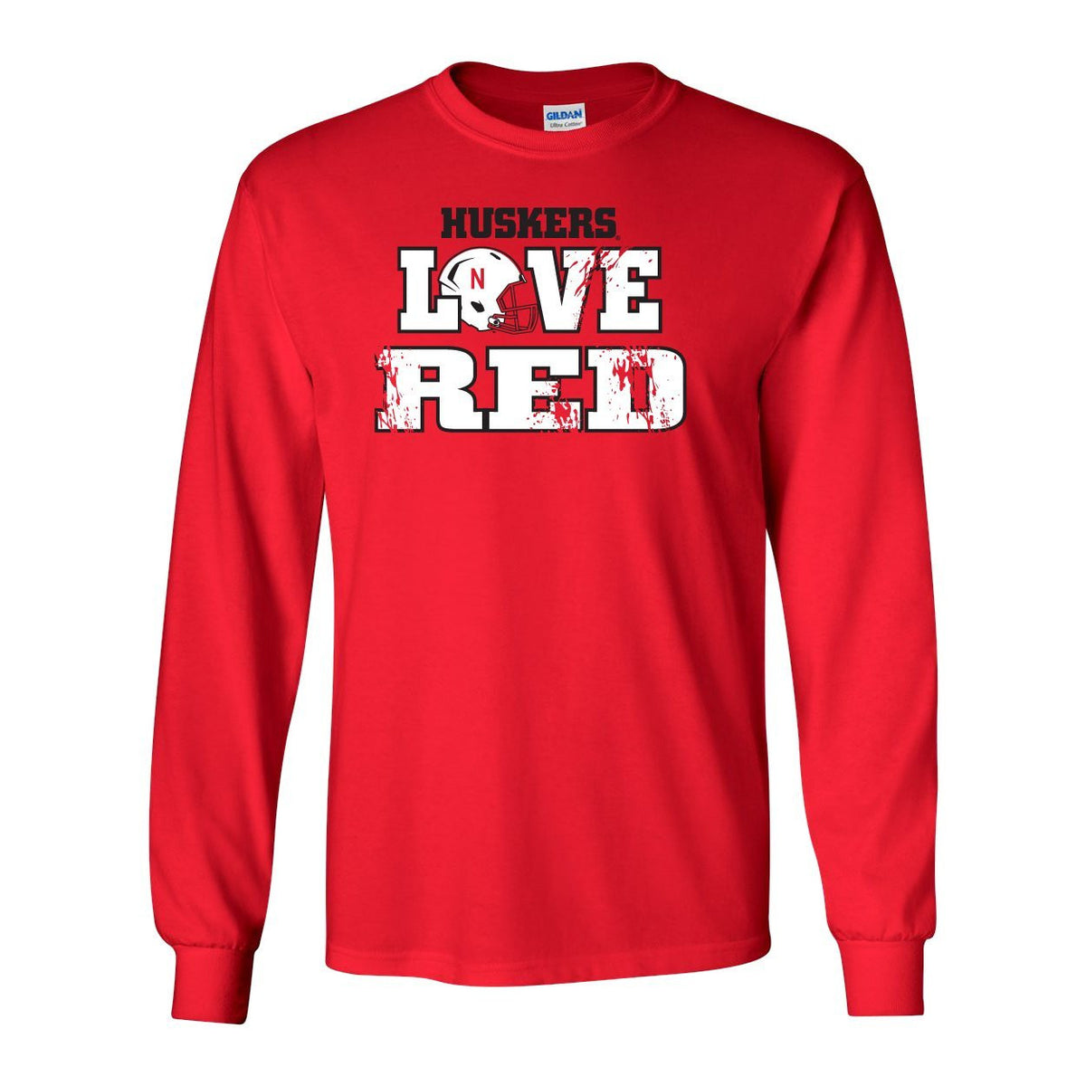 Nebraska Cornhuskers Football "LOVE RED" Helmet Long Sleeve Tee Shirt