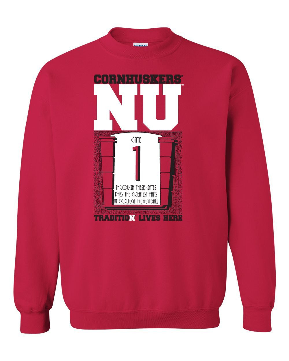 Nebraska Cornhuskers Football Tradition Lives Here "Gate 1" Crewneck Sweatshirt