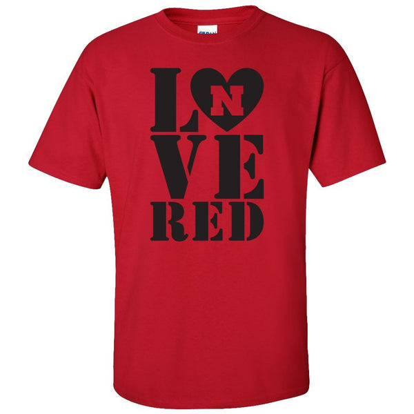Nebraska Cornhuskers Stacked LOVE N RED Tee Shirt