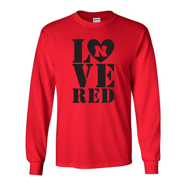 Nebraska Cornhuskers Stacked LOVE N RED Long Sleeve Tee Shirt