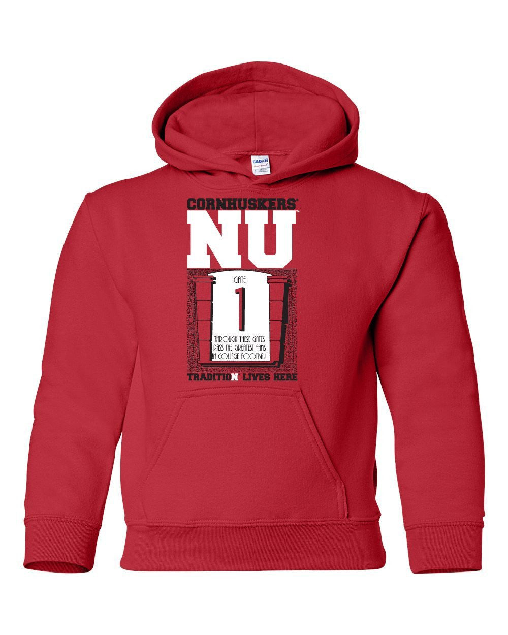 Nebraska Cornhuskers Football Tradition Lives Here "Gate 1" Youth Hooded Sweatshirt