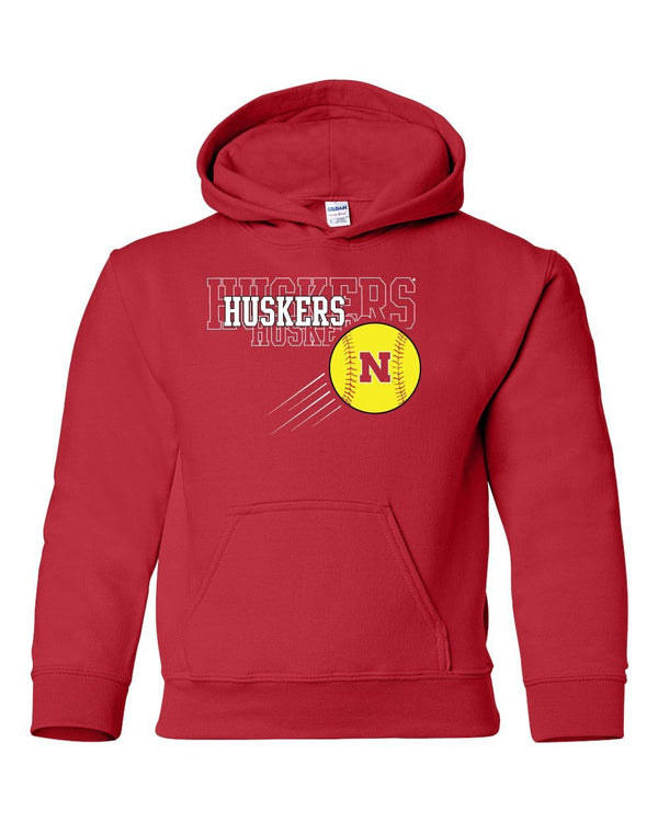 Nebraska Huskers x 3 Softball Youth Hooded Sweatshirt