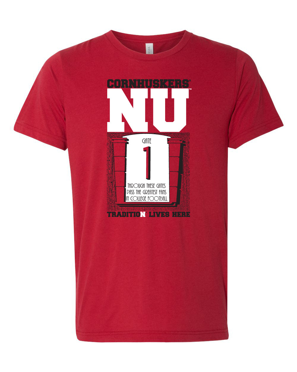 Premium Ultra-Soft Tri-Blend Nebraska Cornhuskers Football "Gate 1" Tee Shirt