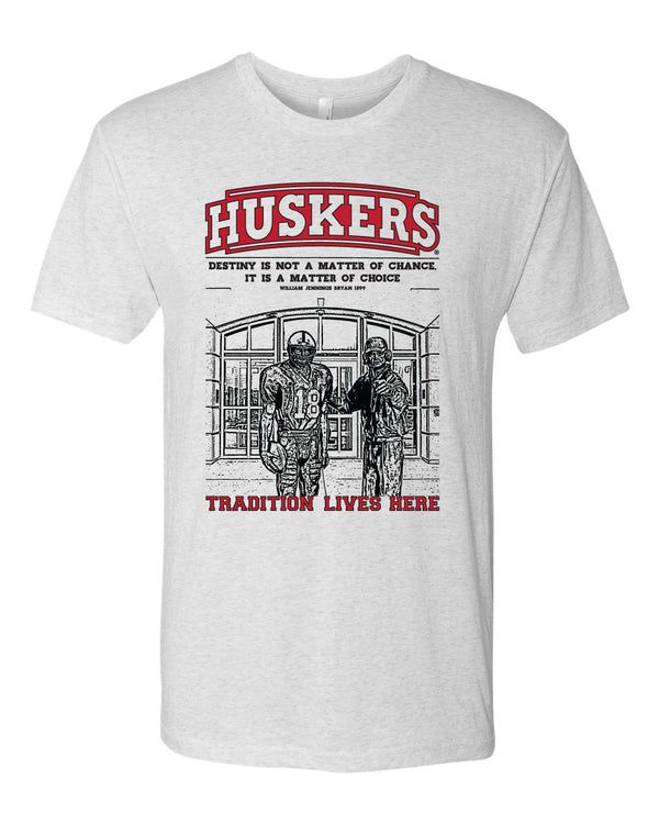 Premium Ultra-Soft Tri-Blend Nebraska Cornhuskers Football Berringer & Osborne Statue Tee Shirt