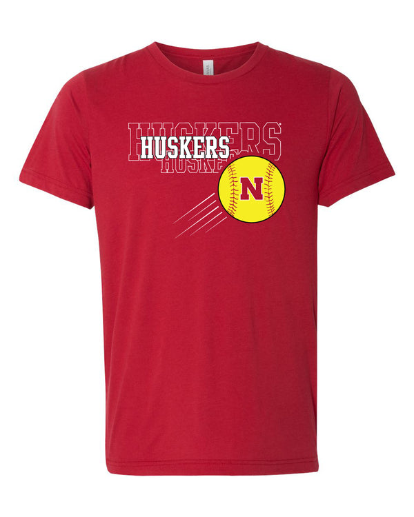 Premium Ultra-Soft Tri-Blend Nebraska Huskers x 3 Softball Tee Shirt