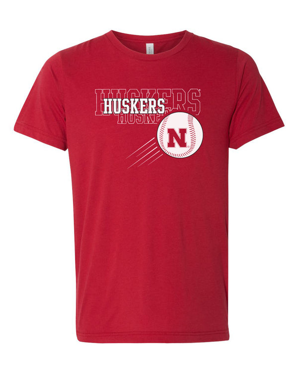 Premium Ultra-Soft Tri-Blend Nebraska Huskers x 3 Baseball Tee Shirt