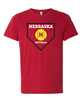 Premium Ultra-Soft Tri-Blend Nebraska Huskers Softball Home Plate Tee Shirt