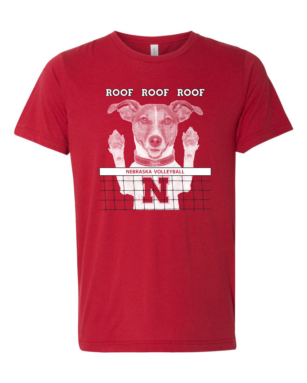Nebraska Husker Volleyball Spike Dog ROOF ROOF ROOF Premium Tri-Blend Tee Shirt
