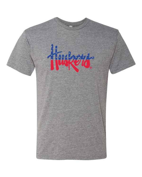 Nebraska Tee Shirt Premium Tri-Blend Red White And Blue Script Huskers