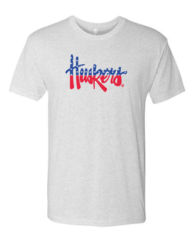 Nebraska Tee Shirt Premium Tri-Blend Red White And Blue Script Huskers