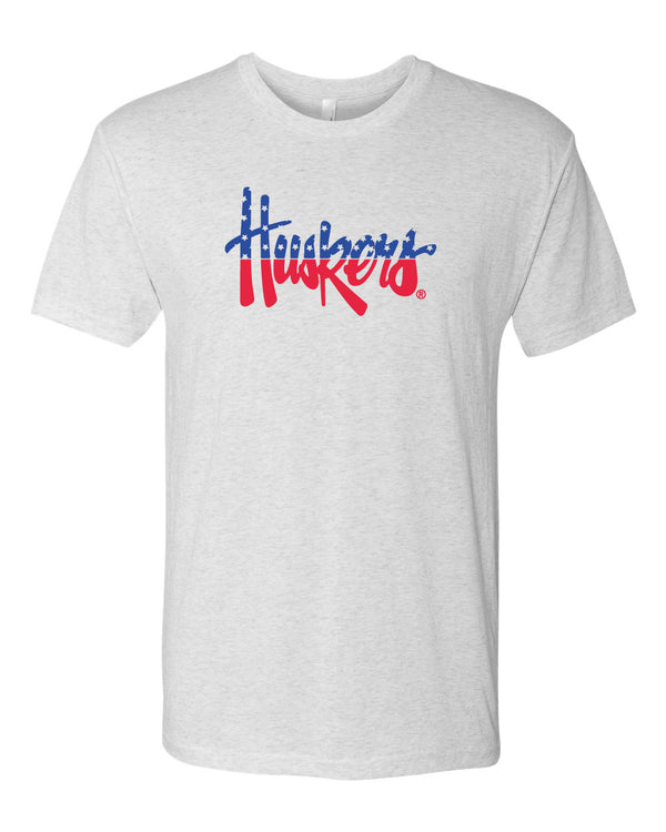 Nebraska Tee Shirt Premium Tri-Blend Red White And Blue Script Huskers