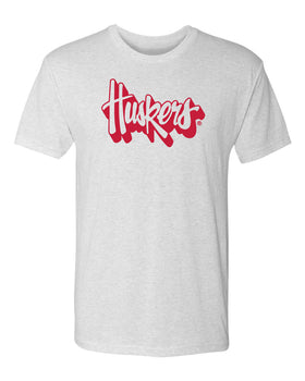 Nebraska Huskers Premium Tri-Blend Tee Shirt - Red Script Huskers Outline