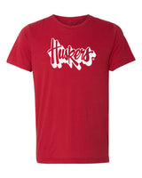Nebraska Huskers Premium Tri-Blend Tee Shirt - White Script Huskers Outline