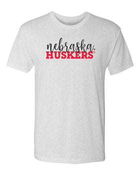 Nebraska Huskers Premium Tri-Blend Tee Shirt - Script Nebraska Block Huskers