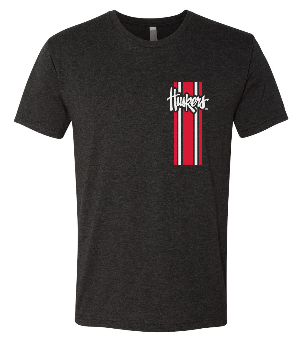 Nebraska Husker Tee Shirt Premium Tri-Blend - Script Huskers Stripe