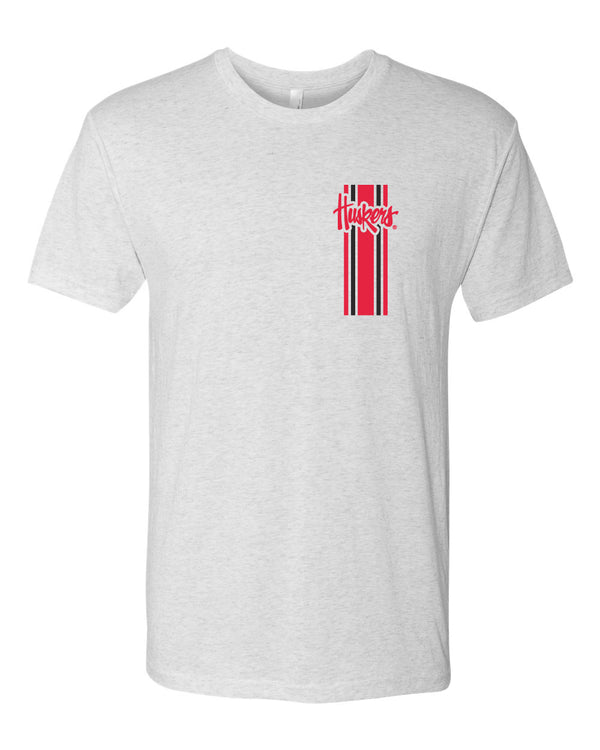 Nebraska Huskers Premium Tri-Blend Tee Shirt - Vertical Stripe Script Huskers